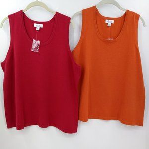 NWOT Denim Co Size XL Lot of 2 Sweaters Sleeveless Orange Red Crew